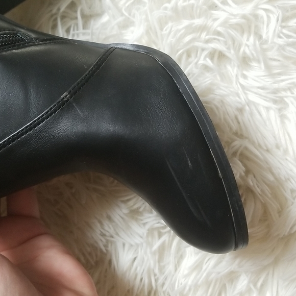 Mark. Black Buckle High Heel Almond Toe Ankle Booties - Picture 2 of 5